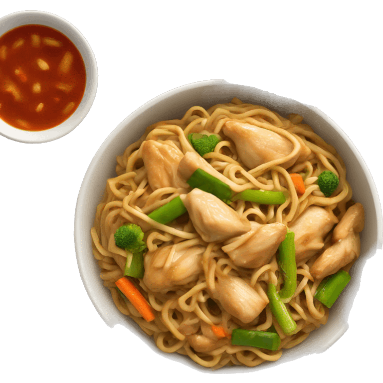 chicken lo mein with veggies in bowl emoji