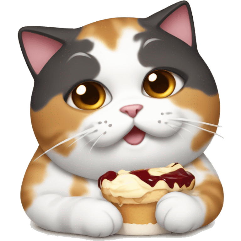 Fat calico cat with sundae emoji