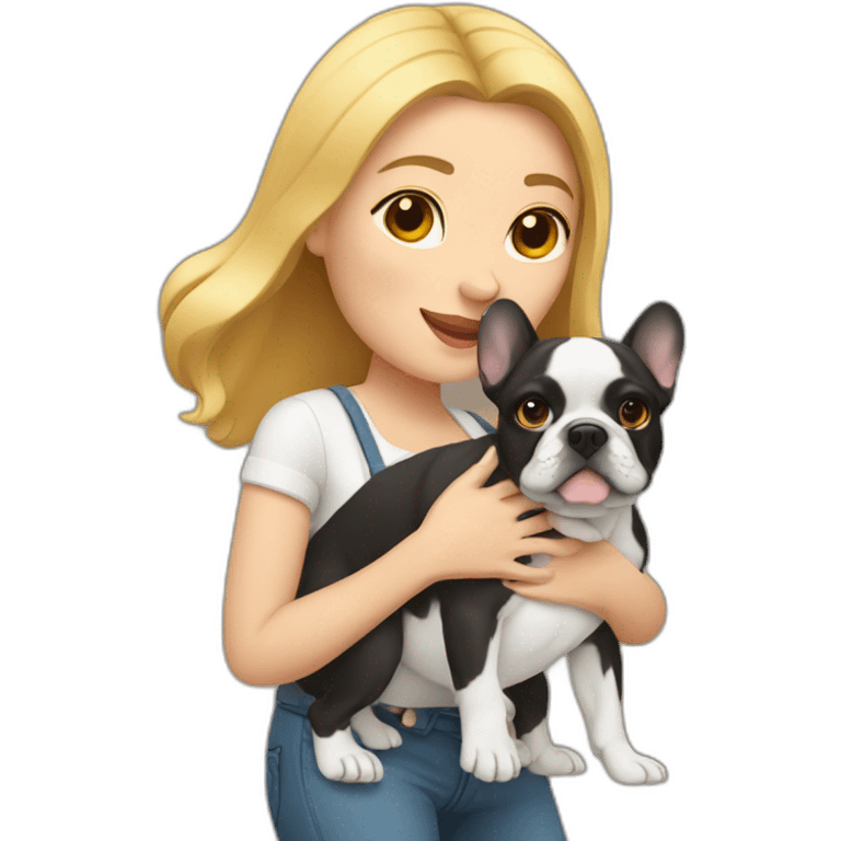  a woman carrying a French bulldog emoji