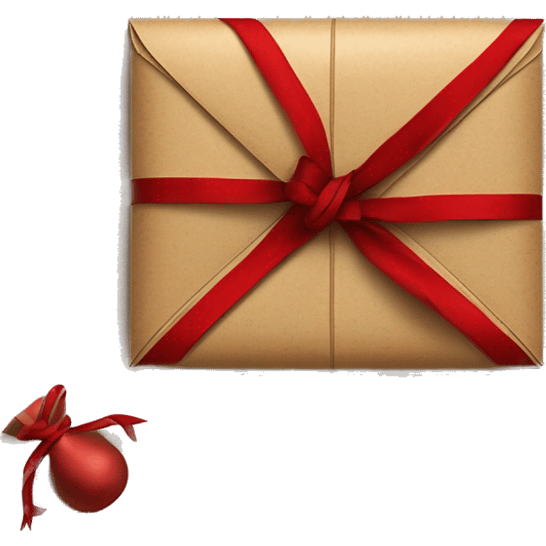 Light brown envelope wrapped in red twine with pine under the bow emoji