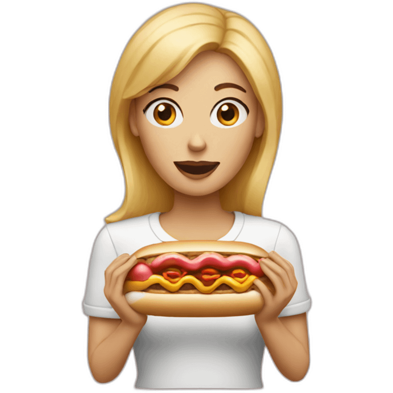 blonde woman eating hotdog emoji