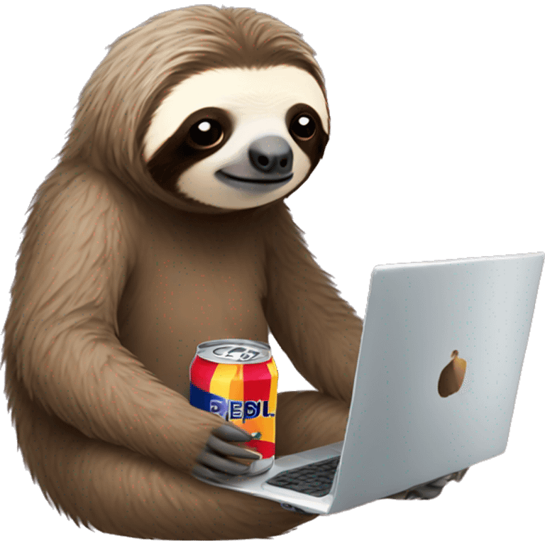 sloth with RedBull can and laptop emoji