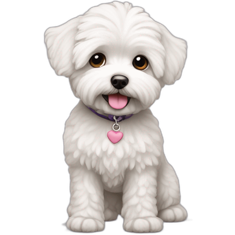 a white maltipoo standing two paws emoji