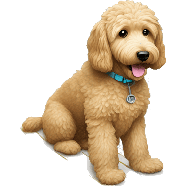 golden doodle on surfboard emoji