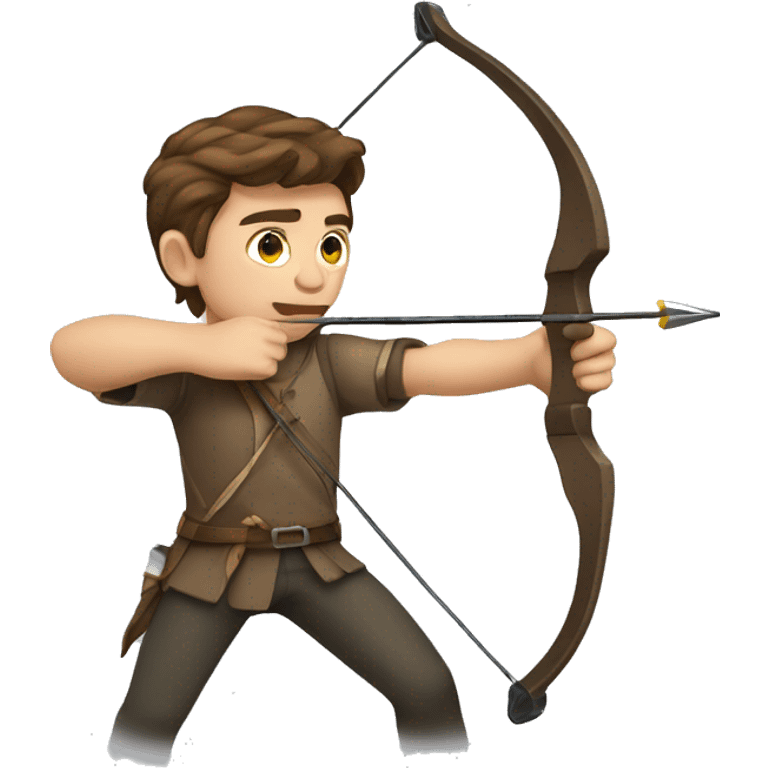 a male archer aiming with a bow, brown hair, bright skin, emoji