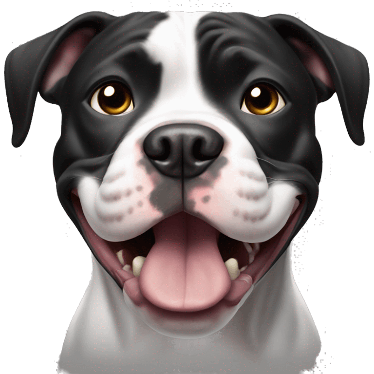 Black and white pitbull making a funny face emoji