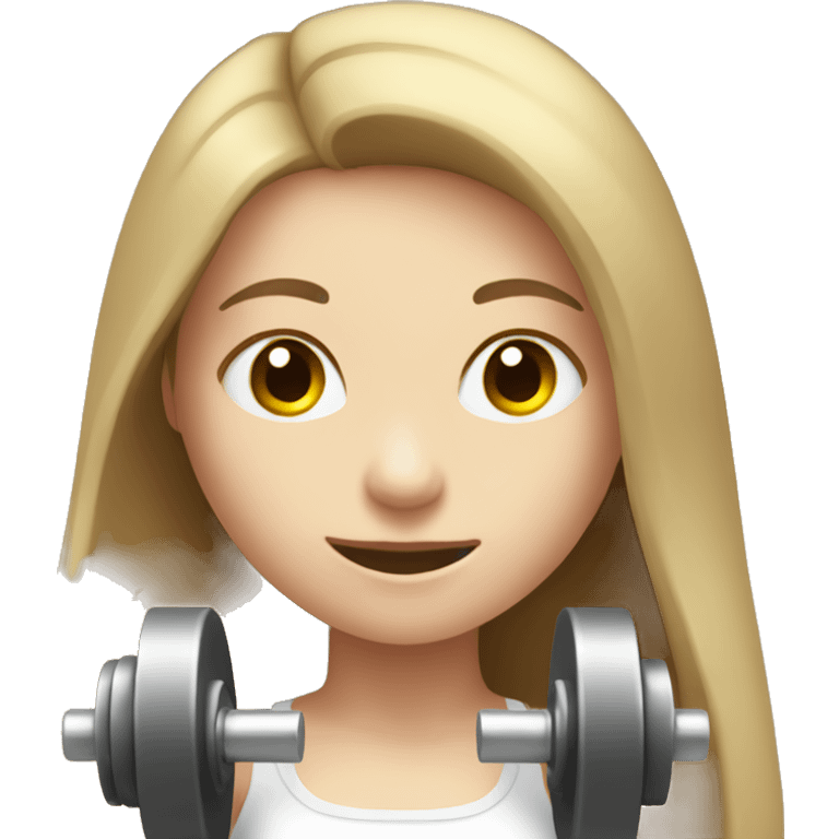 Pale girl with long brown hair lifting weights emoji