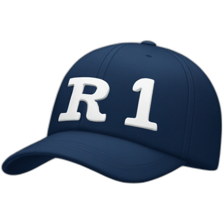 a navy baseball cap with a white letter R on the front emoji