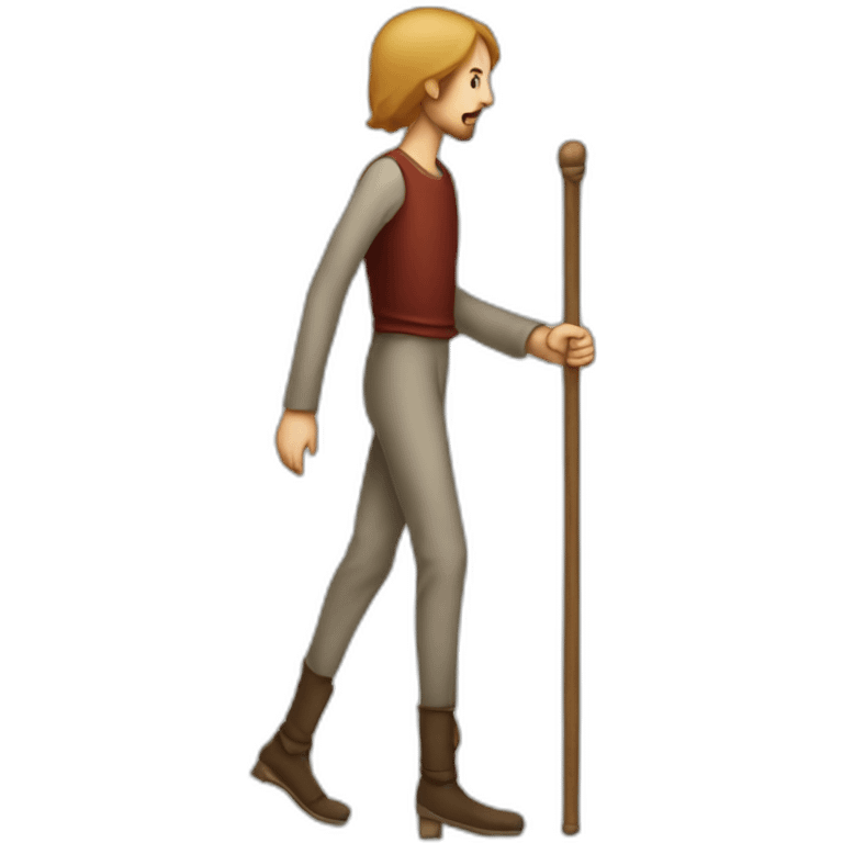 person with inhumanly long legs, wide pants, walking, medieval emoji