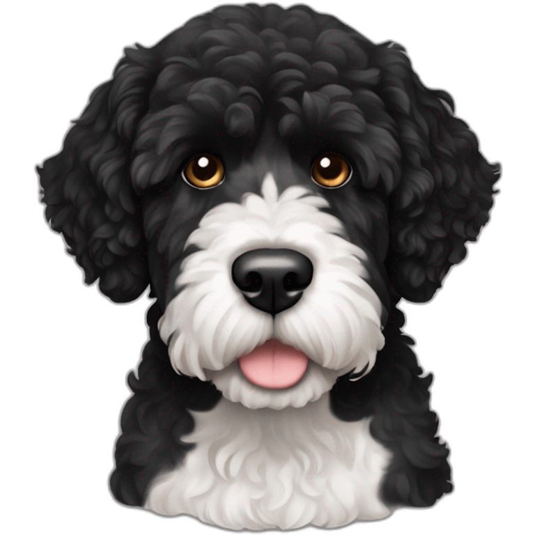 black face Portuguese water dog with white chin emoji