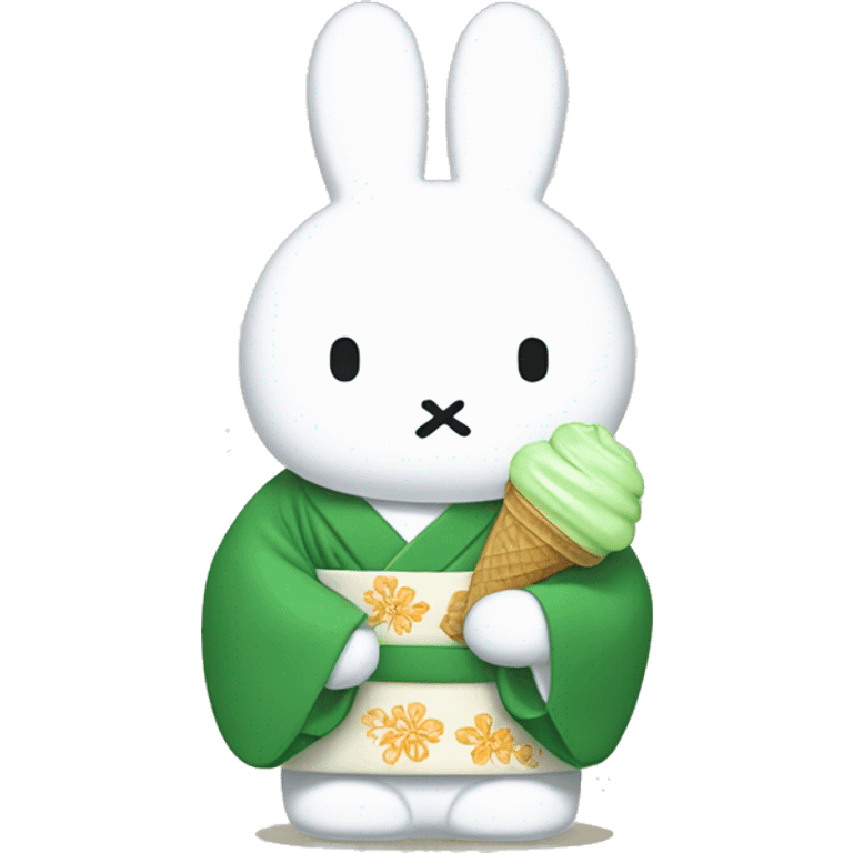 miffy eating matcha ice cream wearing a kimono emoji