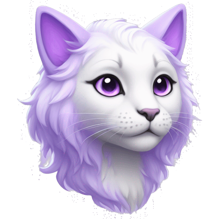 Kawaii colorful bright lilac and white fantasy ethereal anthro feline fursona animal creature emoji