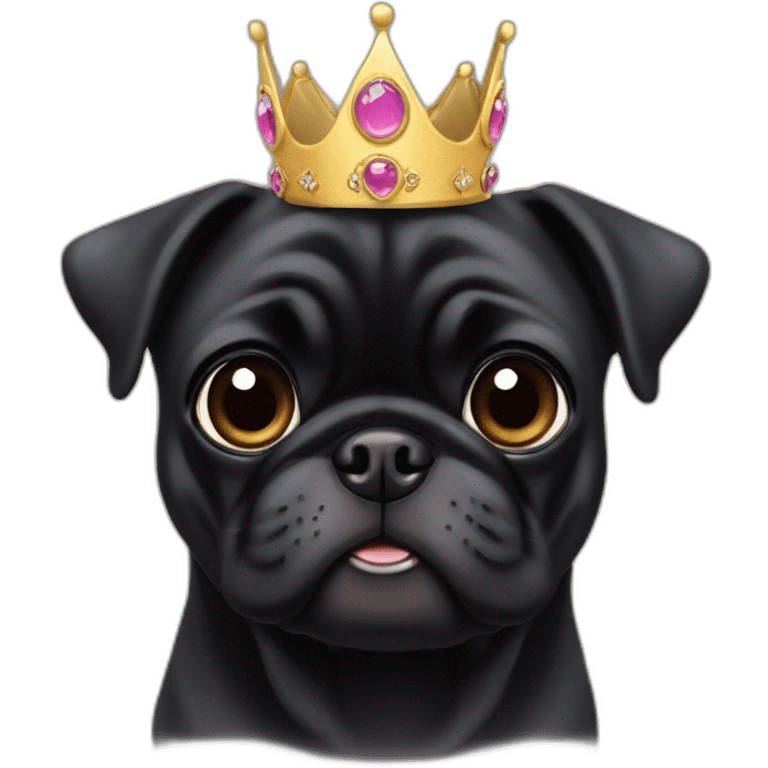 Black pug dog wearing a princess crown emoji