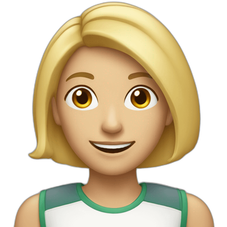 35 year old blonde woman with asymmetric shoulder length haircut with smile emoji