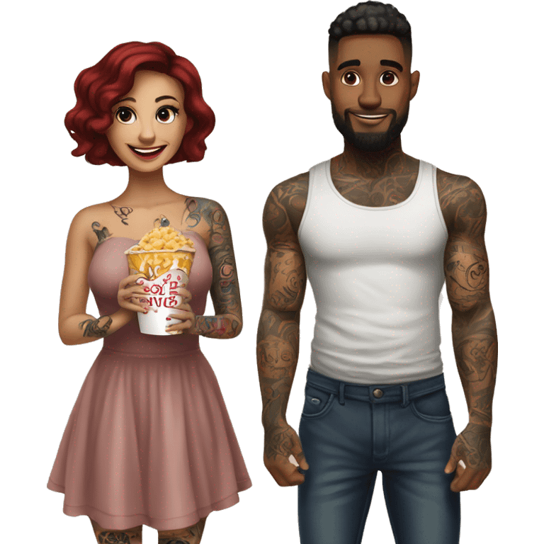 Romantic movie theater date for beautiful tattooed couple emoji