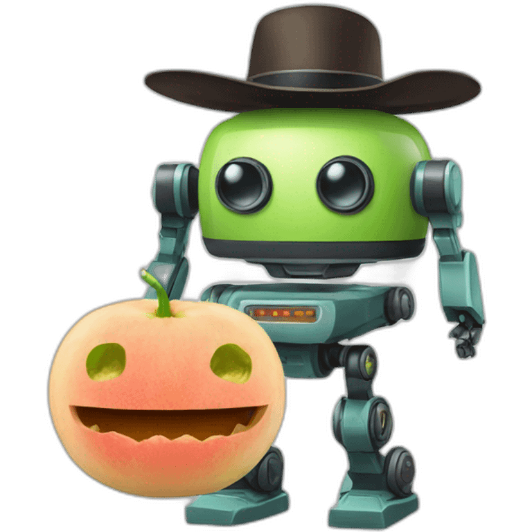 Robot with a mustache and a melon hat emoji