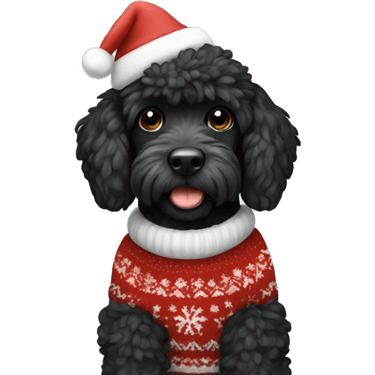 Black Miniature doodle with Christmas sweater and hat  emoji