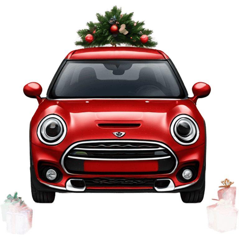 Red Mini Cooper Clubman with lots of Christmas decorations emoji