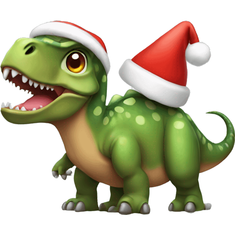 Dinosaur wearing Christmas hat emoji