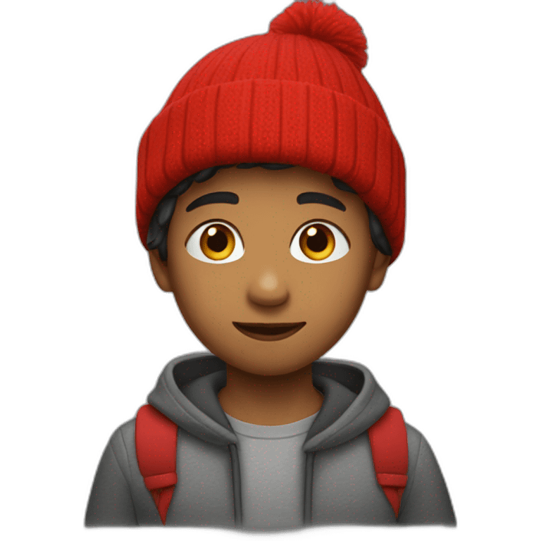 kid wearing red boble beany emoji