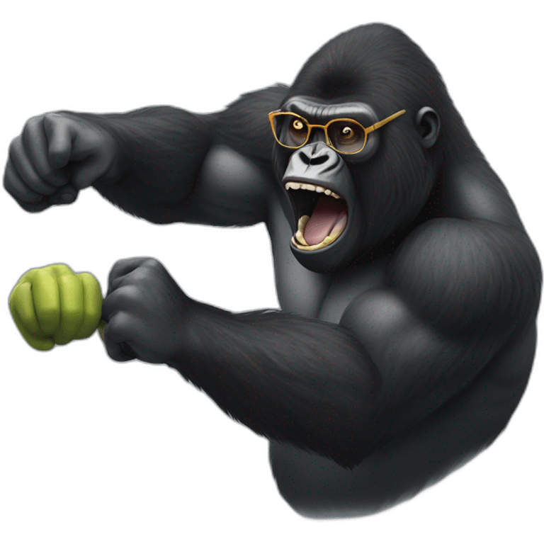 Gorilla punching a human with glasses emoji