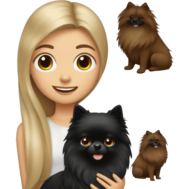 girl with long hair holding and black Pomeranian spitz emoji