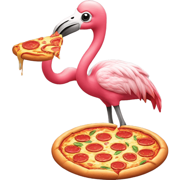 Flamingo eating a pizza emoji