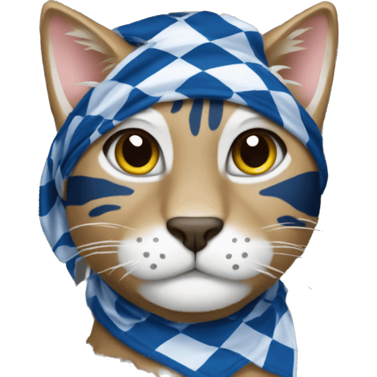 wildcat wearing blue and white checkered bandana emoji