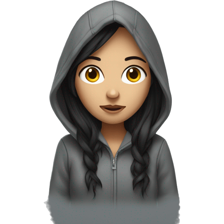 Long dark hair girl in hoodie  emoji