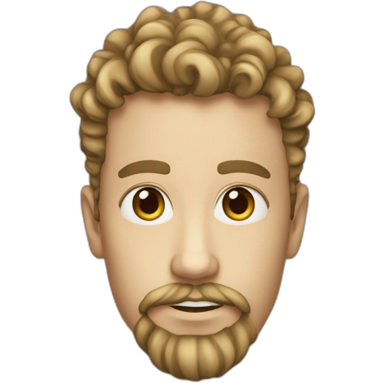 a white teen with taper fade curly hair and a little moustache and a beard on chin emoji