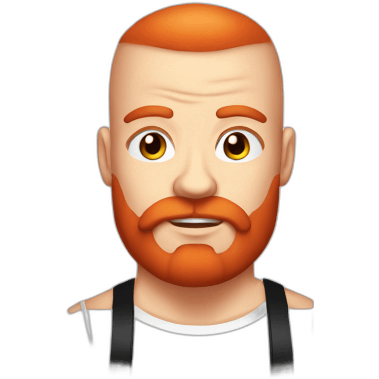 Powerlifter skinhead man with a red beard, in a T-shirt with the inscription POWERLIFTING emoji