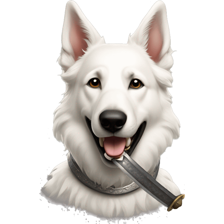 White Shepherd with a sword in his mouth emoji