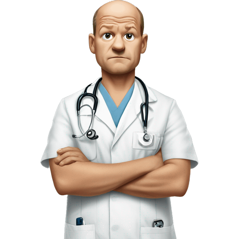 olaf scholz photorealistic as a nurse looking worried about his future emoji