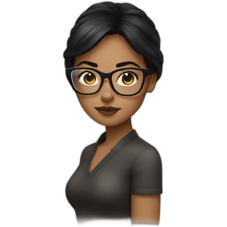 Brow girl with black hair and cat eye specs hour glass figure  emoji