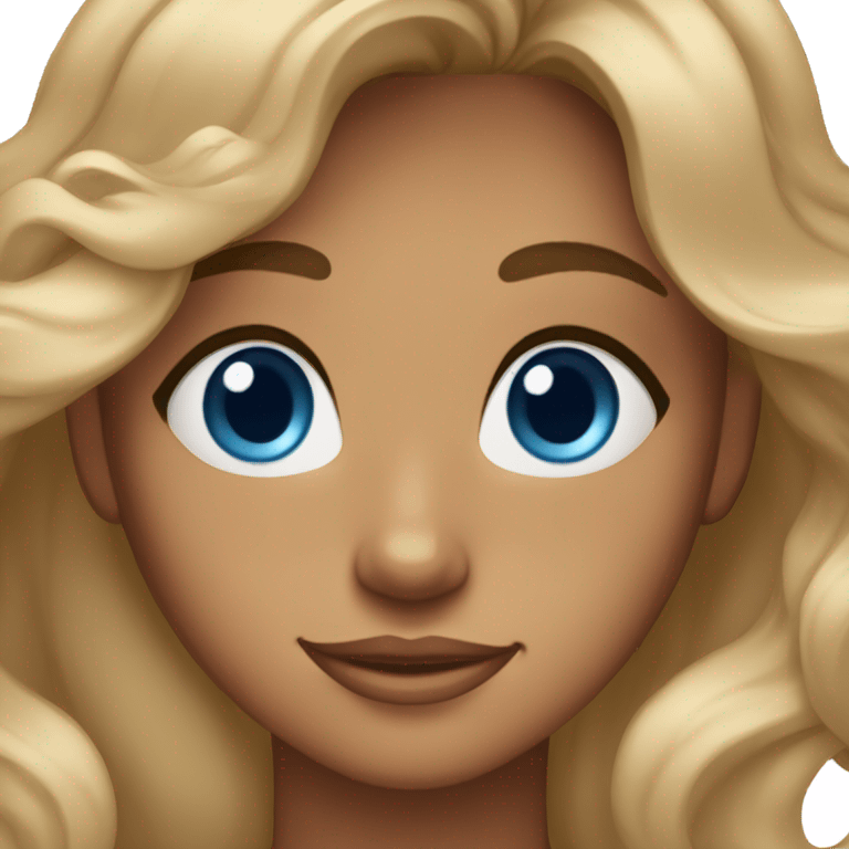 tan skin, blue eyes, wavy hair, tall, few freckles, zoomed out emoji