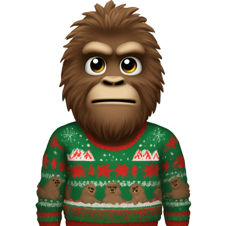 Cool Bigfoot wearing an ugly christmas sweater emoji