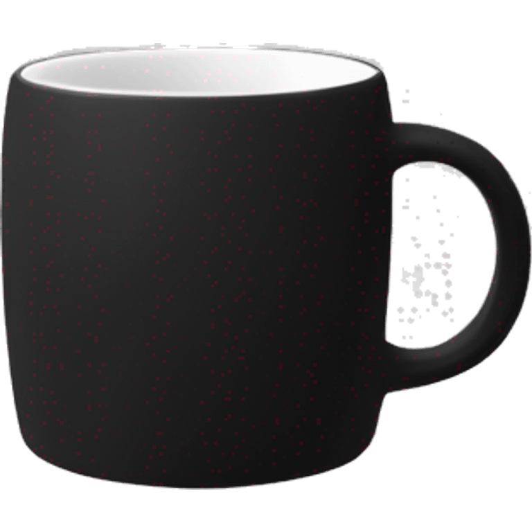 Black ceramic round mug, white on the inside, rubbery on the outside with no face emoji