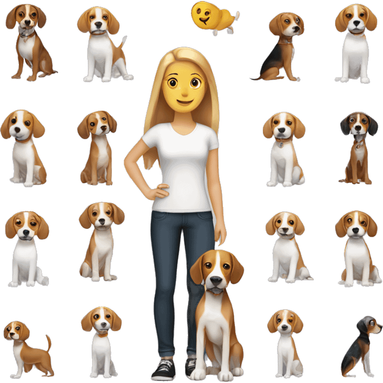 white Girl presenting with her beagle dog emoji