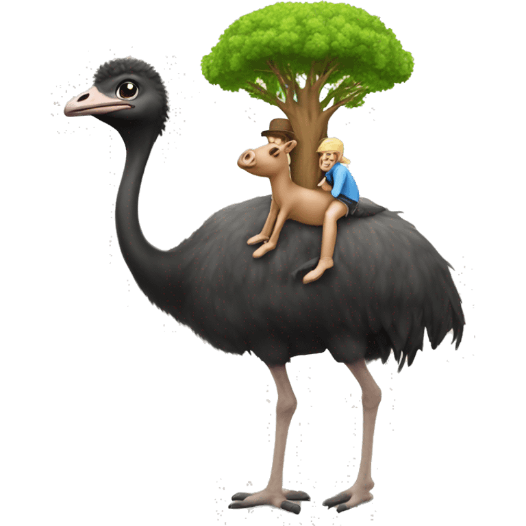 Tree riding piggy back on an ostrich emoji