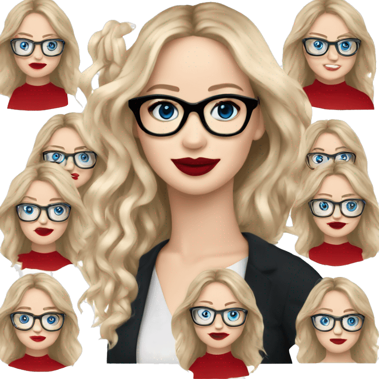 Realistic Jennifer Lawrence wearing black glasses and blue eyes with red lipstick  emoji