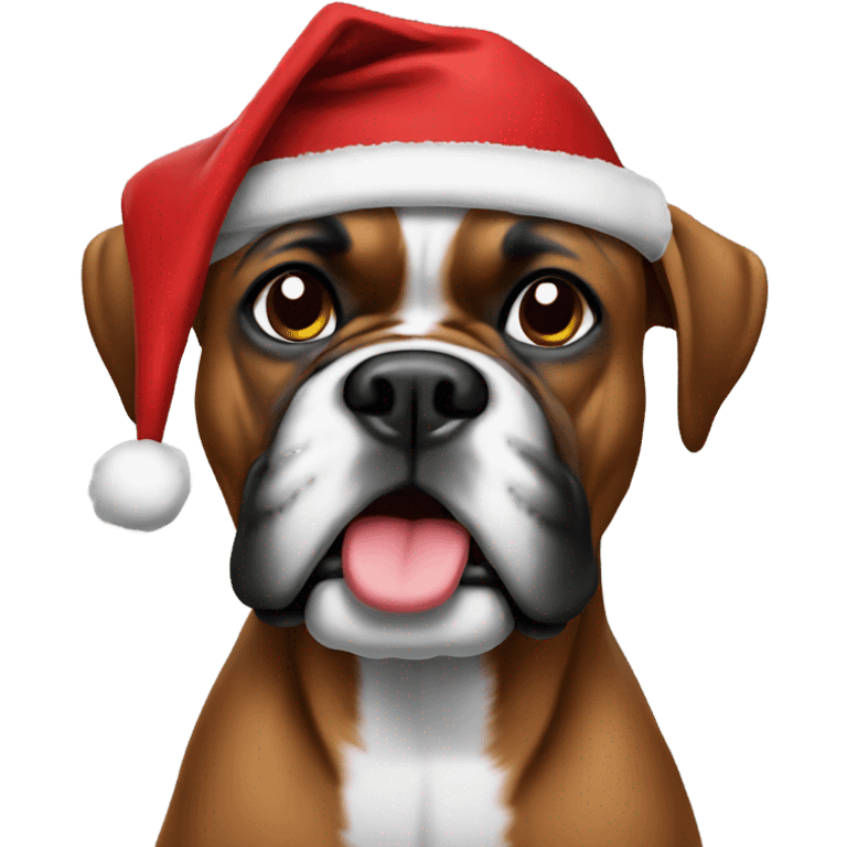 Boxer with a Christmas hat emoji