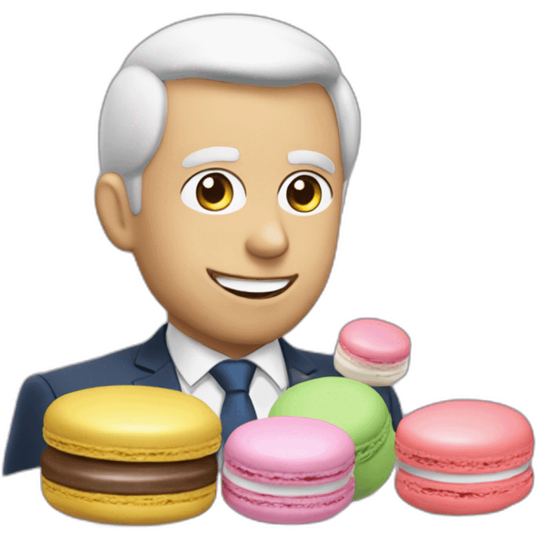 Chat sur tête macron qui mange  un macaron emoji