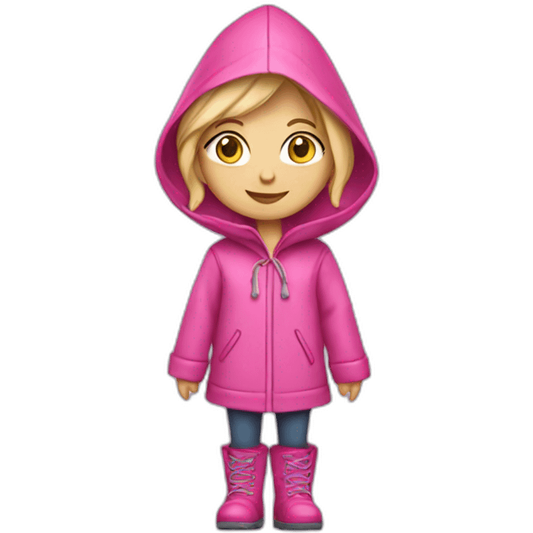 Blond girl with pink raincoat and hood and boots emoji