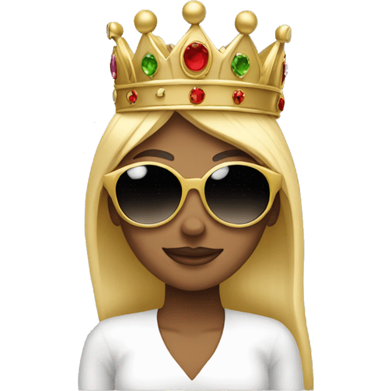 Blonde woman wearing a crown and thug sunglasses emoji