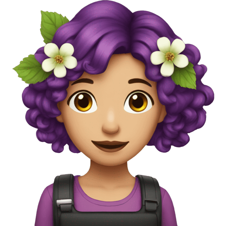 Girl with blackberry hair anda blackberry flower emoji