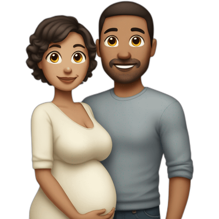 Pregnant wife dark brown haircut and husband clean-shaven emoji