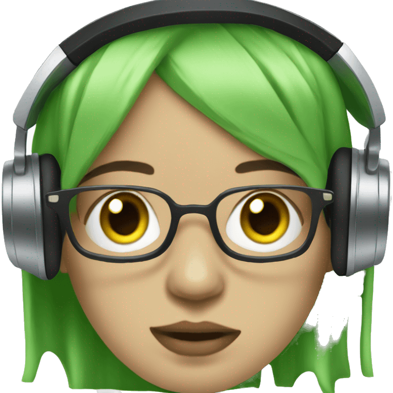 billie elish with glasses and headphones green hair  emoji