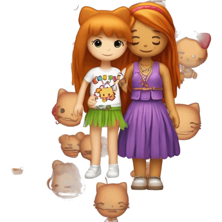 6’ hello kitty and a 5’10’’ ginger hippie girl with a fringe hugging emoji