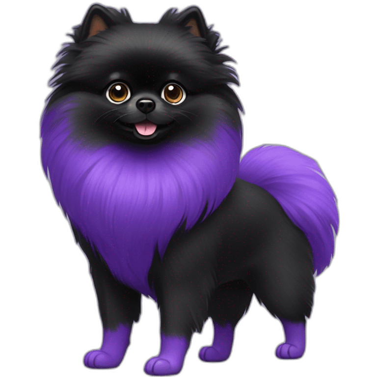 Black Pomeranian wearing purple shoes emoji