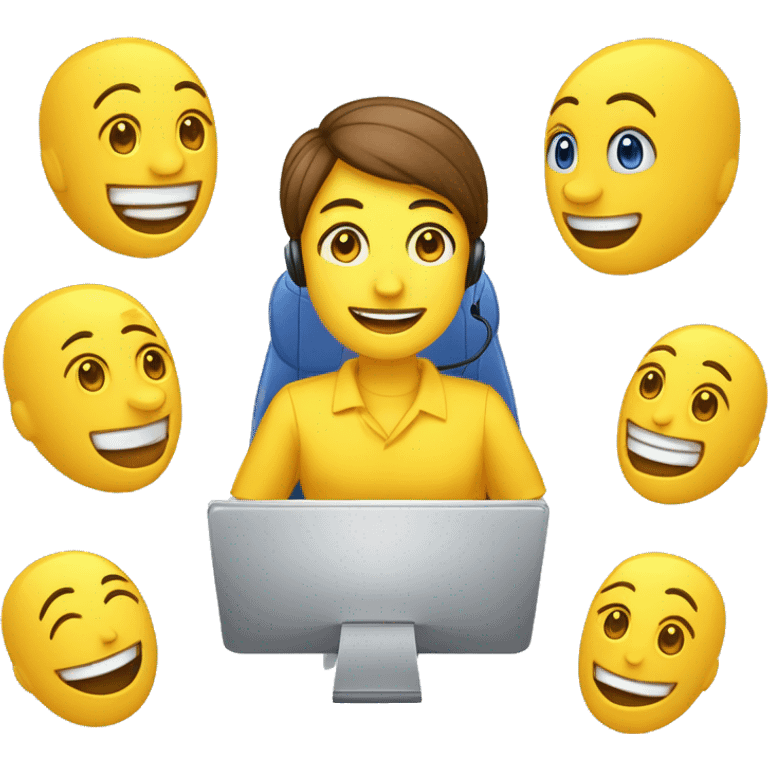 Você é um atendente de telemarketing crie uma emoji com uma blusa amarela e um fone com mãos no computador teclando na blusa adicione a letra M em azul emoji